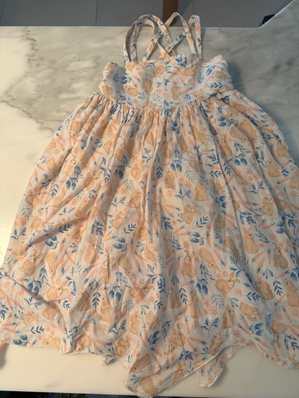 Girls Floral Bunny Print Sundress in Peach and Blue